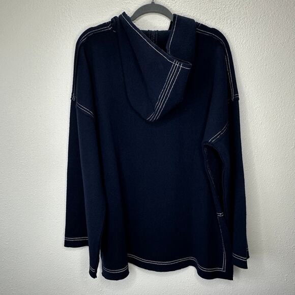 Elizabeth and James Navy with White Stitch Long Sleeve Hooded Sweater L - Picture 11 of 15